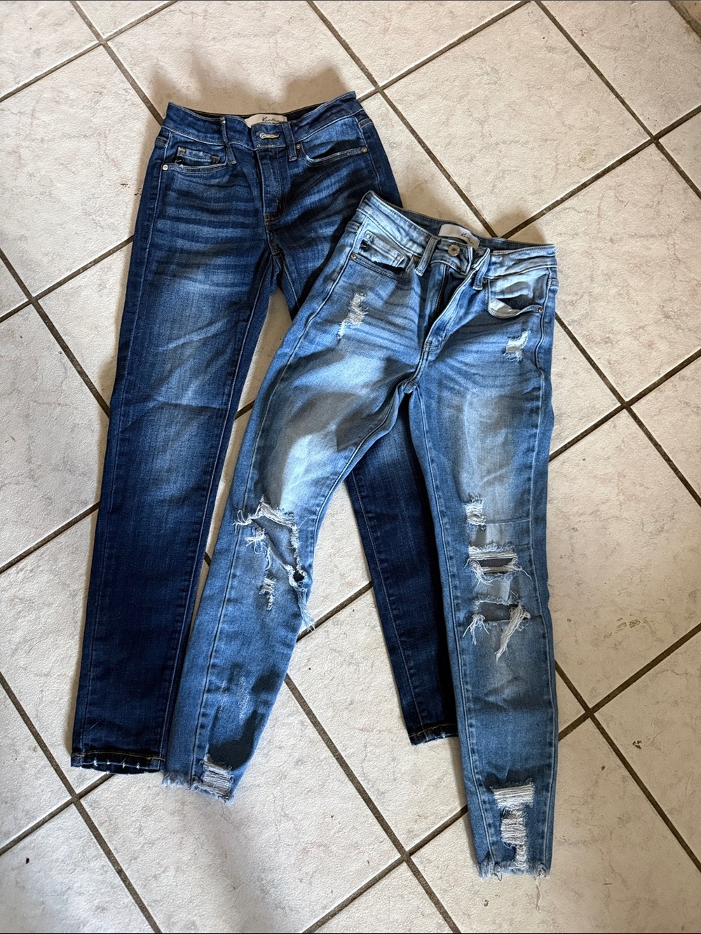 KanCan Womens Skinny Jeans - Dark Indigo & Light Ripped Blue